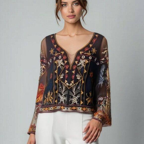 American Eagle Outfitters Tops - American Eagle Sheer Embroderied Boho Blouse